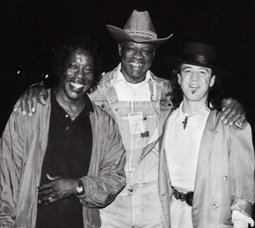 Buddy Guy, C.B. Stubblefield, Stevie Ray Vaughan circa 1984.