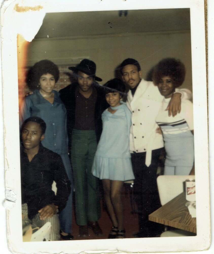 Otis Bell in white jacket with friends at the Hideaway circa 1972.